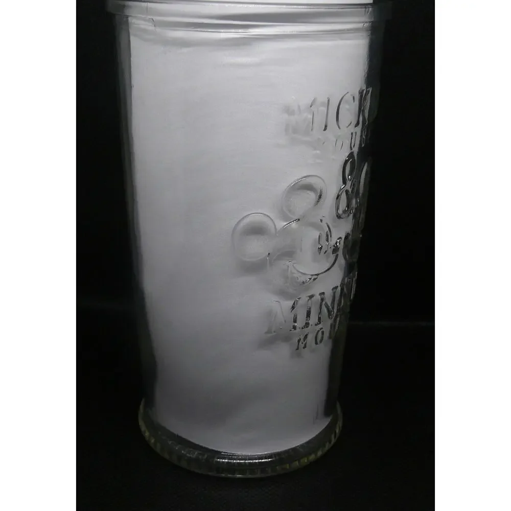 Rare DISNEY Mickey Mouse & Minnie Mouse Clear Drinking Glass 6 in, Marked 1, Vtg